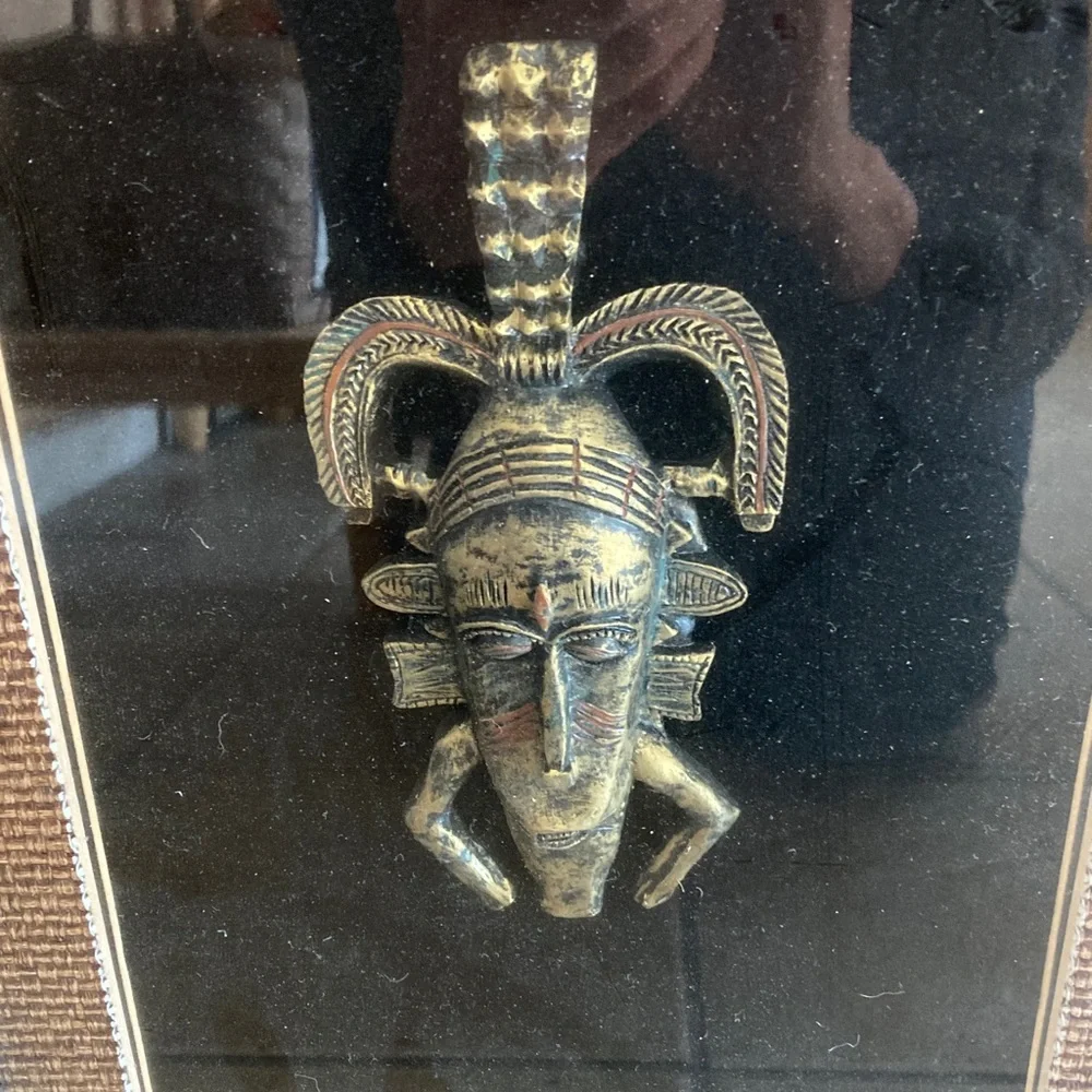 Handcrafted Brown Wood Framed African Mask Wall Art